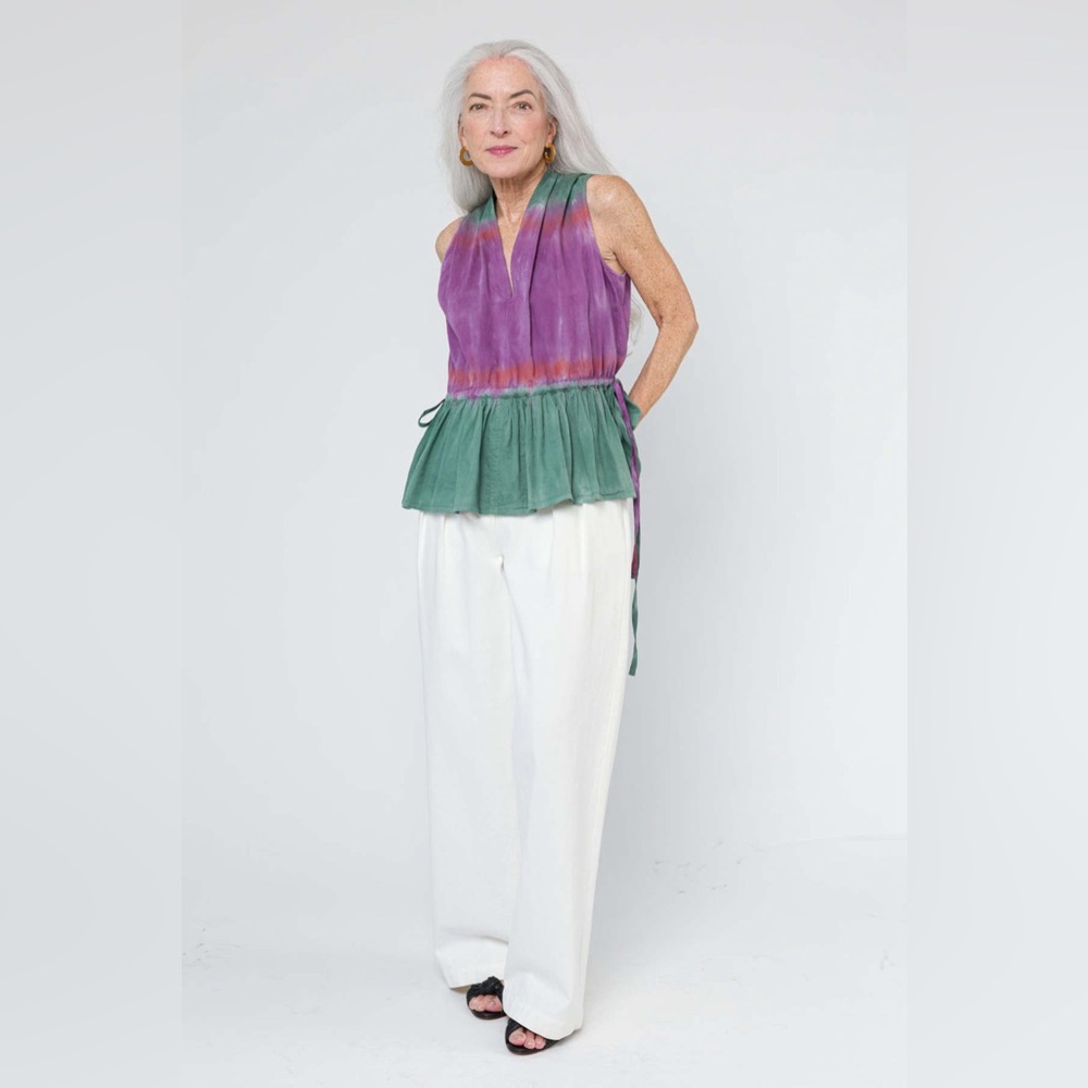 Raquel Allegra Daydream Top Size S Sleeveless Fantasy Tiger Tie Dye Green Purple - Picture 16 of 16